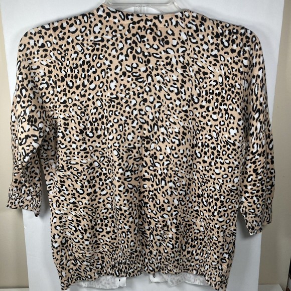Designers Originals Sweater Cardigan SZ Petite M Leopard Design 3/4 Sleeves EUC - Picture 2 of 3
